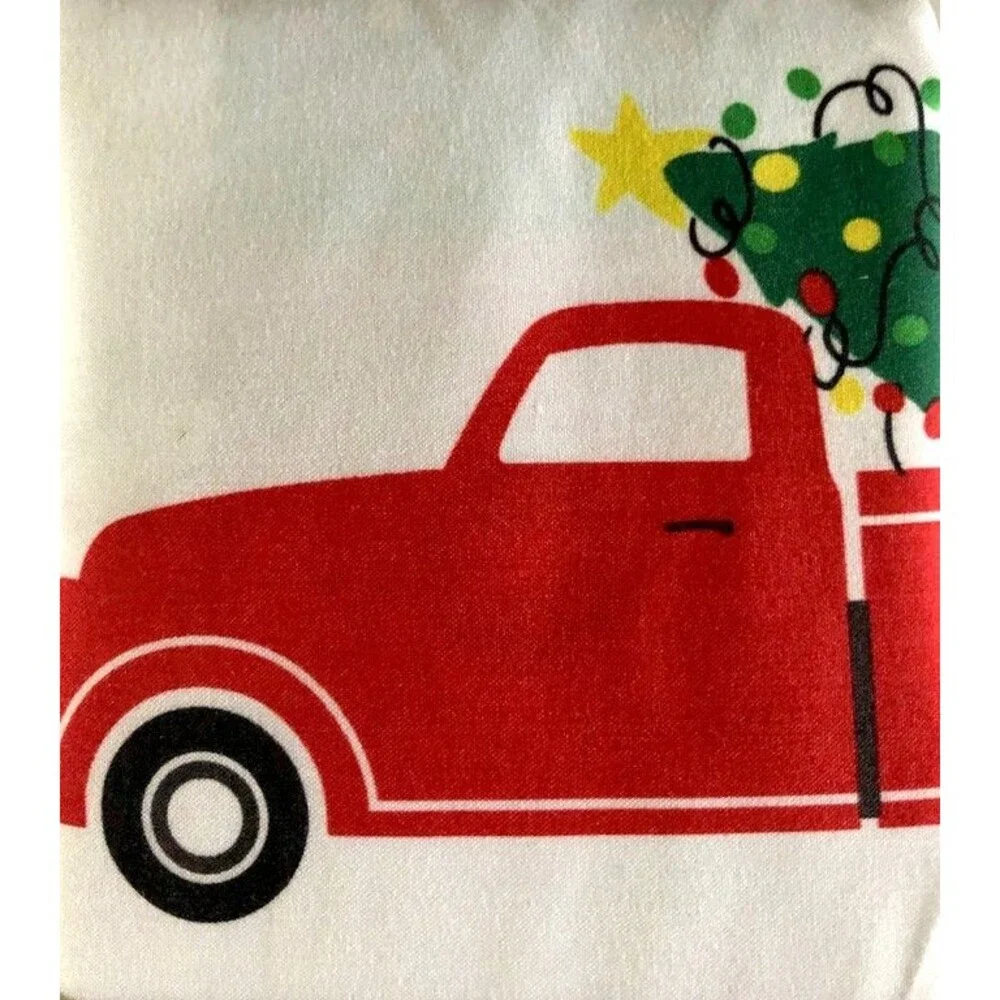 Christmas Red Farm Truck Tree w/ Hooks Fabric Shower Curtain Country Cabin 72x72